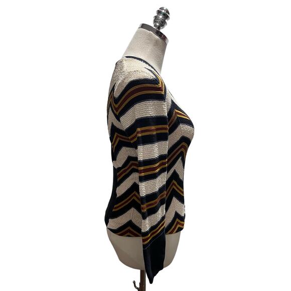 Burberry Prorsum Sz Sm Chevron Striped Long Sleeve Sweater Blue Rust Cream - Picture 5 of 11